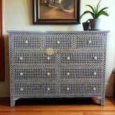Bone Inlay Checks Design 9 Drawers Chest Black
